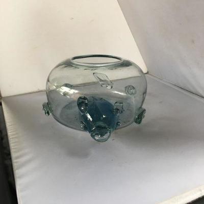 Vintage Glass Bowl with Piglet Head Light Green Vase