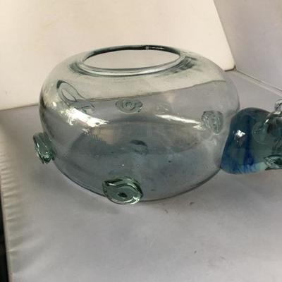 Vintage Glass Bowl with Piglet Head Light Green Vase