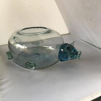 Vintage Glass Bowl with Piglet Head Light Green Vase