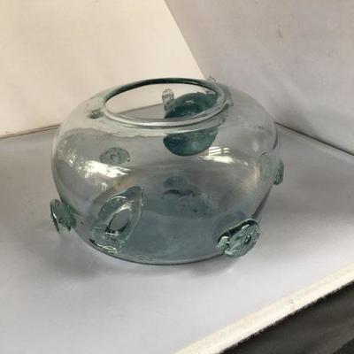 Vintage Glass Bowl with Piglet Head Light Green Vase