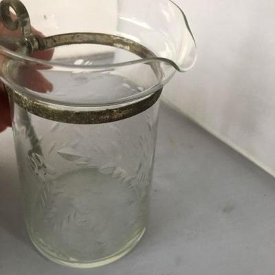 Vintage Small Etched Pitcher with Metal Handle