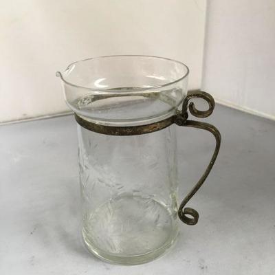 Vintage Small Etched Pitcher with Metal Handle