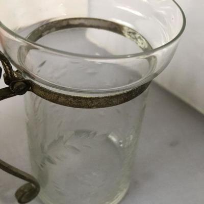 Vintage Small Etched Pitcher with Metal Handle