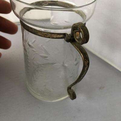 Vintage Small Etched Pitcher with Metal Handle