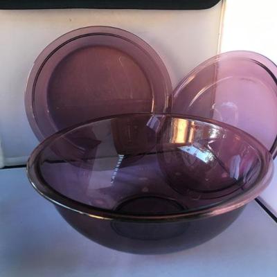 Vintage Lot of THREE Amethyst  Pyrex Bowl and plates