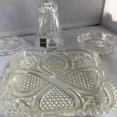 Lot of Mikasa Crystal Bell, 2 Small Crystal Trays and a Larger one