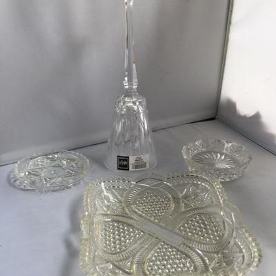 Lot of Mikasa Crystal Bell, 2 Small Crystal Trays and a Larger one