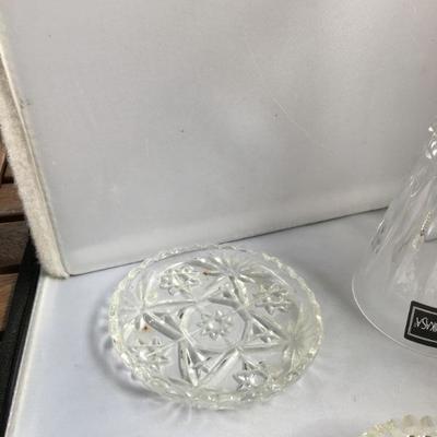 Lot of Mikasa Crystal Bell, 2 Small Crystal Trays and a Larger one