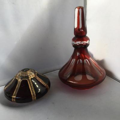 Antique Lot of Bohemian Lamp and a Glass Cut Piece