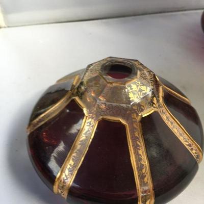 Antique Lot of Bohemian Lamp and a Glass Cut Piece