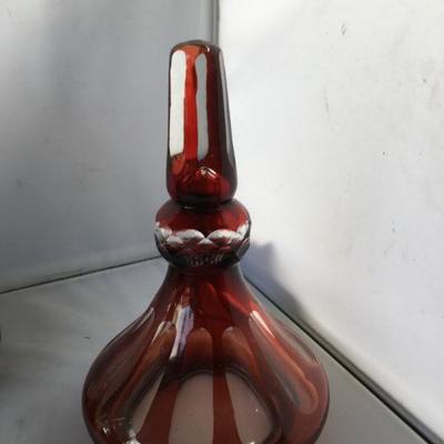Antique Lot of Bohemian Lamp and a Glass Cut Piece