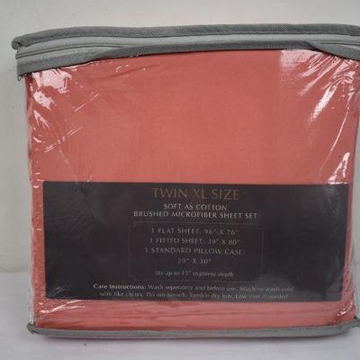 3 PC Twin XL Sheet Set Microfiber Solid - Coral - New