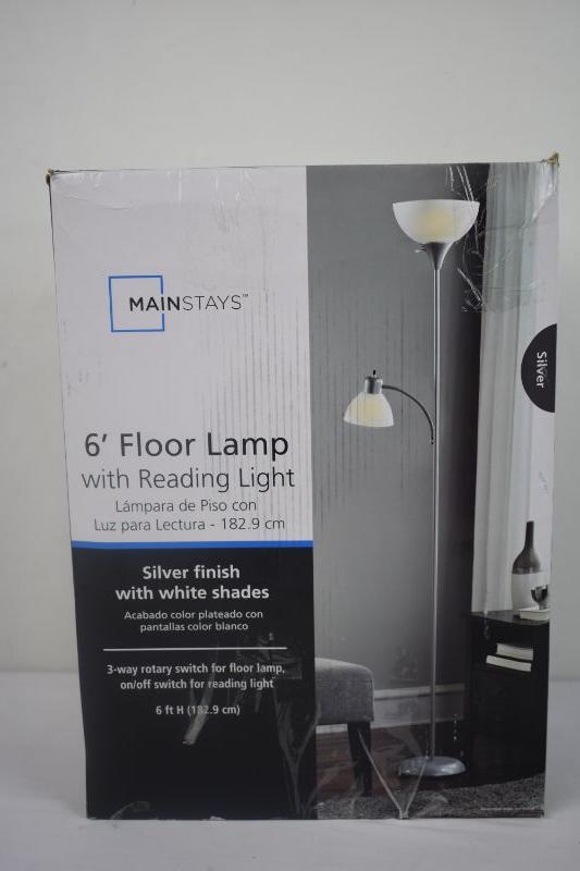 mainstays 6 foot floor lamp with reading light