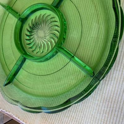 Green Depression Divided Glass Tray