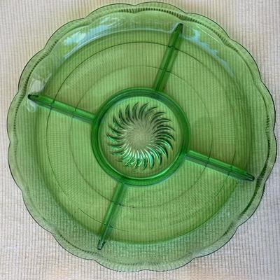 Green Depression Divided Glass Tray