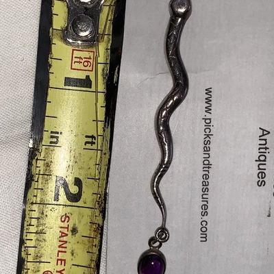 Sterling Snake Pin with Purple Stone