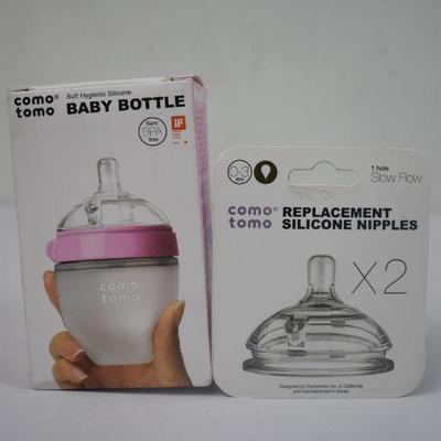 Como Tomo Baby Bottle 5 oz & Replacement Nipples x2 - New