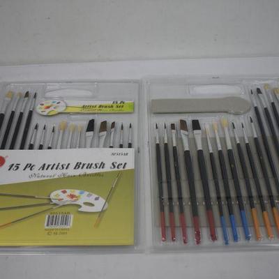 15 pc Artist Brush Set, Set of 2 - New