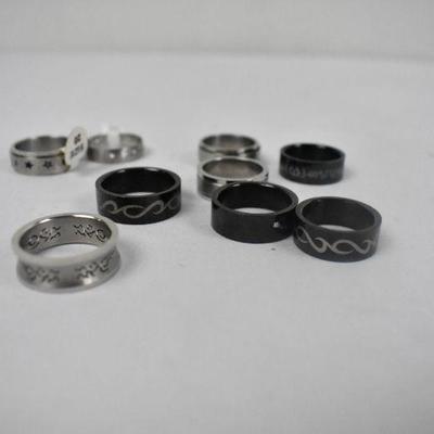 9 Men's Rings, Various Sizes/Styles - New