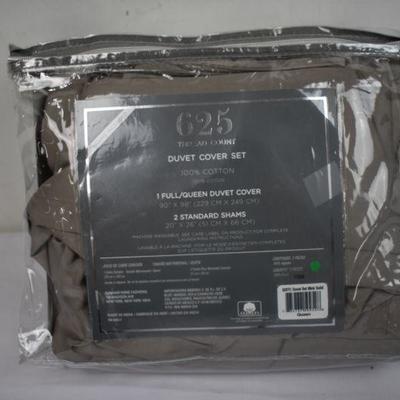 Duvet Cover Set Full/Queen 625 TC Gray - New, Open Package