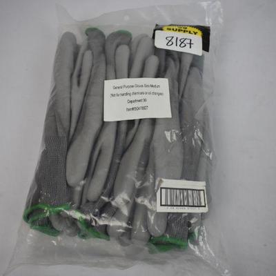 General Purpose Gloves, Medium, 6 Pack - New
