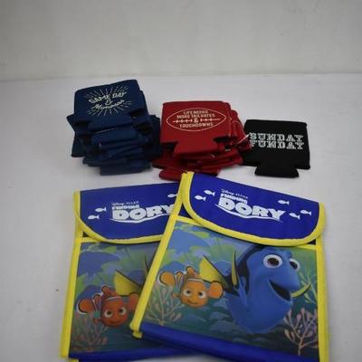 18 Game Day Koozies, 2 Insulated Finding Dory Lunch Boxes - New