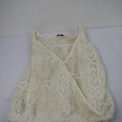 Cream Crochet Long Sleeve V-Neck Top American Eagle, Small - New