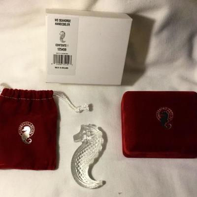  Waterford Seahorse Hand Cooler Paperweight with Bag and Box