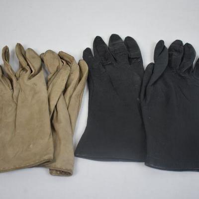 2 Pairs of Vintage Gloves: Taupe & Black Ladie's, Leather, Small