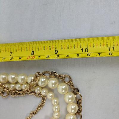 Costume Jewelry: Pearl/Gold Tone Necklaces, 3 Qty