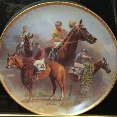 Signed in Gold Framed FRED STONE COLLECTOR PLATE THE AMERICAN TRIPLE CROWN 1937-1946 and FRED STONE COLLECTOR PLATE THE AMERICAN TRIPLE...