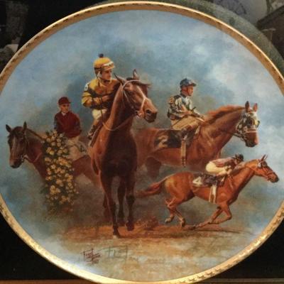 Signed in Gold Framed FRED STONE COLLECTOR PLATE THE AMERICAN TRIPLE CROWN 1937-1946 and FRED STONE COLLECTOR PLATE THE AMERICAN TRIPLE...