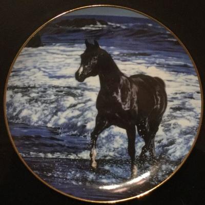 Framed "Proud Heart" and "Ebony Champion" Horse Plate Lesley Harrison Free Spirits 1995 Danbury Mint Number A743 Both