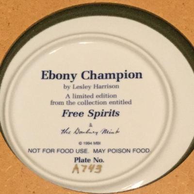 Framed "Proud Heart" and "Ebony Champion" Horse Plate Lesley Harrison Free Spirits 1995 Danbury Mint Number A743 Both