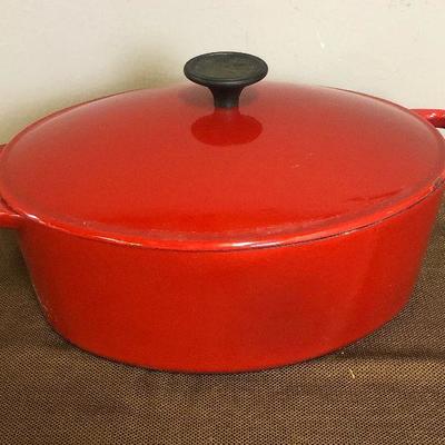 Lot #100 Red Enamel Cast Iron Dutch Oven with Lid
