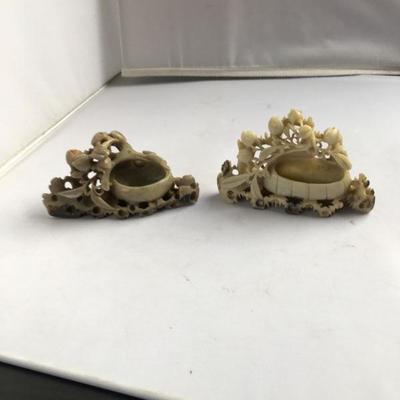 Lot of TWO Antique Hand Carved Petite Soapstone Inkwells