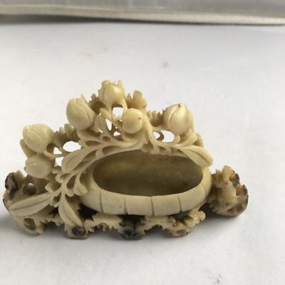 Lot of TWO Antique Hand Carved Petite Soapstone Inkwells