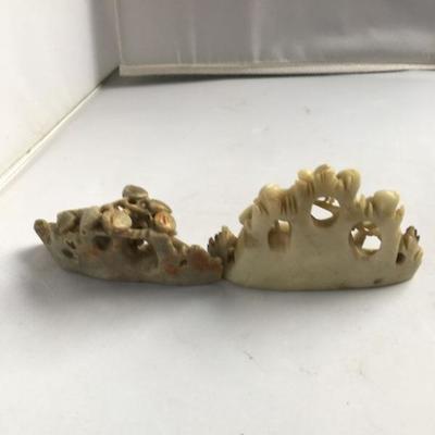 Lot of TWO Antique Hand Carved Petite Soapstone Inkwells