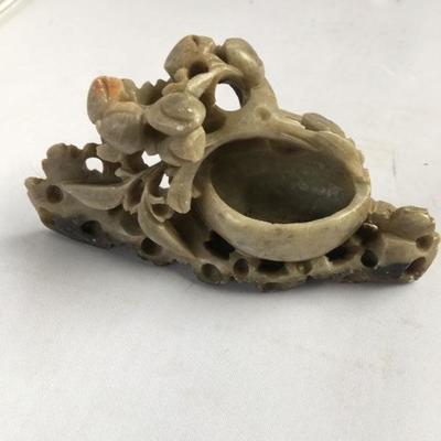 Lot of TWO Antique Hand Carved Petite Soapstone Inkwells