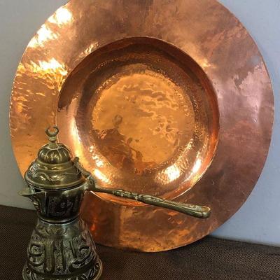 Lot #195 Copper Plate, Brass Turkish Coffee pot