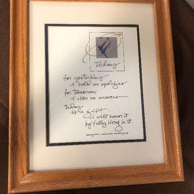Lot #230 Framed Today is a Gift Picture