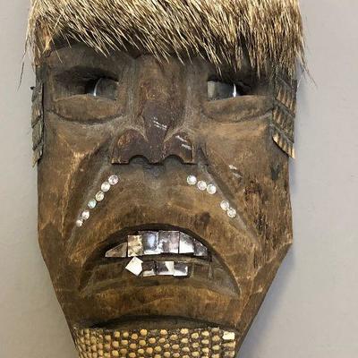 Lot #237 Carved Mask unknow Origin - Reptile skin on chin