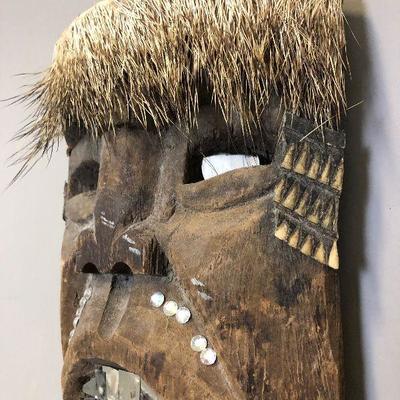 Lot #237 Carved Mask unknow Origin - Reptile skin on chin