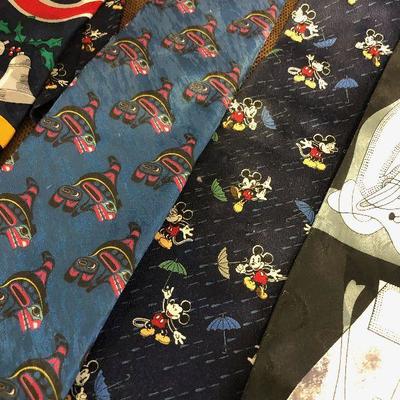 Lot #243 Lot of Men's Neck ties: Mickey Mouse, Picasso, Killer whale