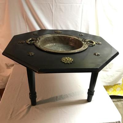 Lot 59 - Wood Octagon Table with Copper Basin