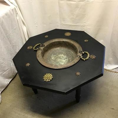 Lot 59 - Wood Octagon Table with Copper Basin