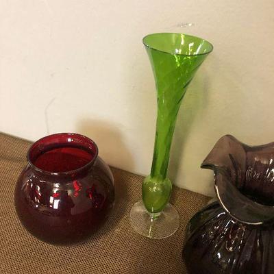 Lot#297 Colored Glass Lot of 3 Vases