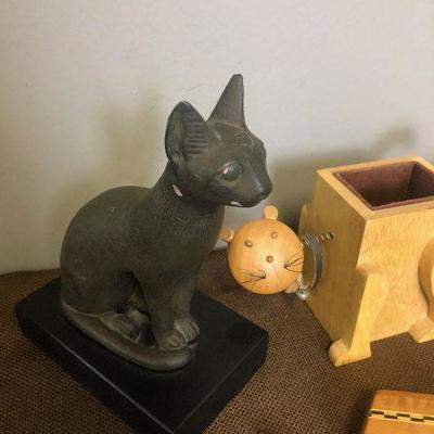 Lot#298 lot of decorative items: Cat & cat box , Angel candle holder
