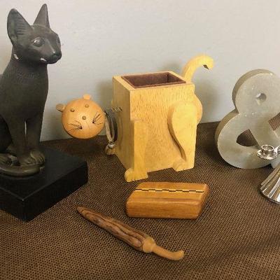 Lot#298 lot of decorative items: Cat & cat box , Angel candle holder