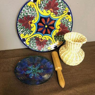 Lot#313 Enamel on copper Plate, Basket and Ceramic Plate 